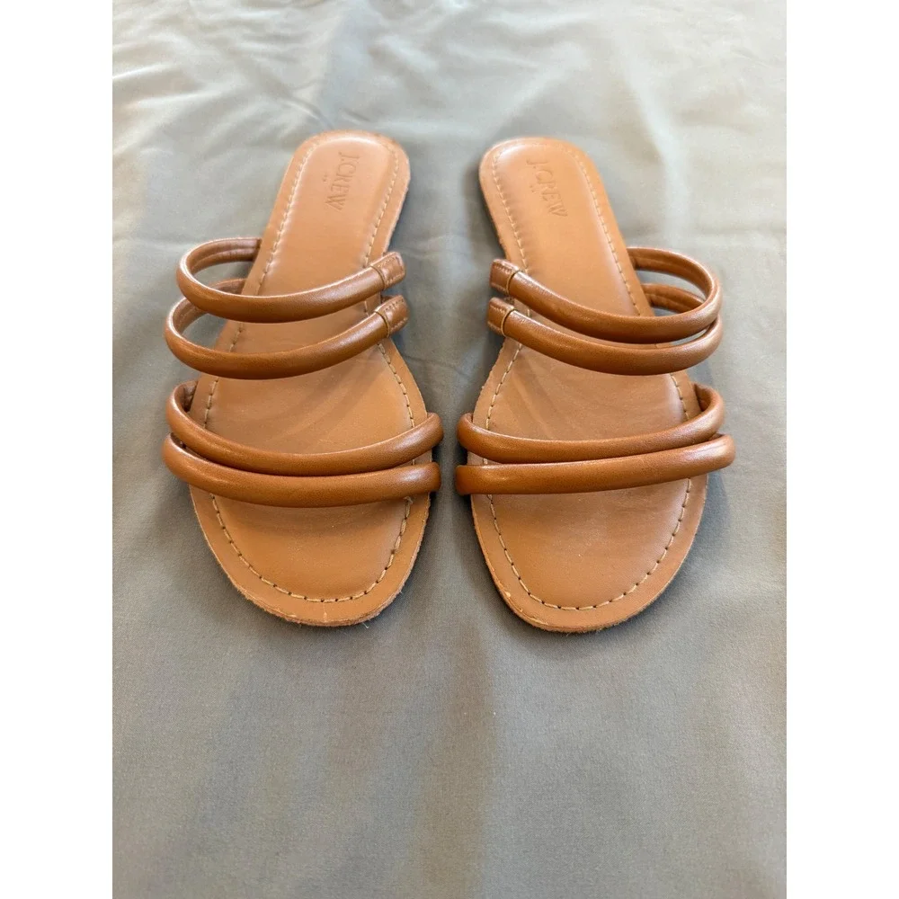 J.‎ Crew Womens Tan Brown Multi Strap Padded Slide Sandals Flat Shoes Size 6